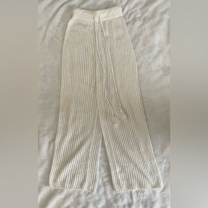 Zaful White Knit Pants with Drawstring